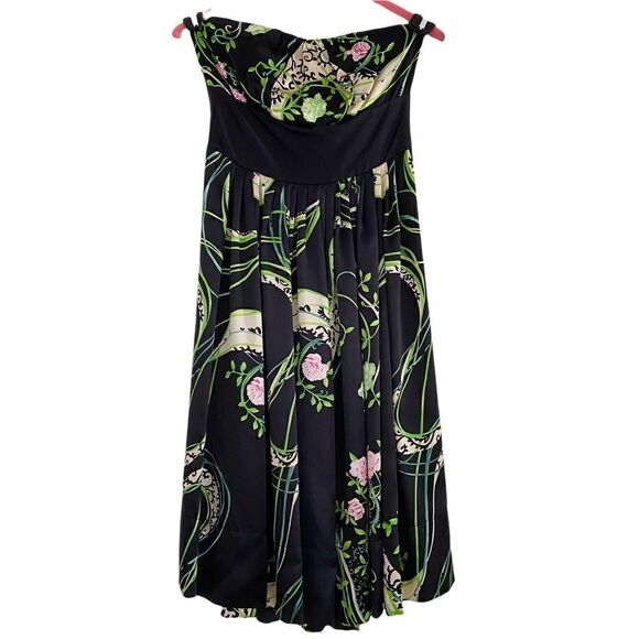 Plenty by Tracy Reese Silk Floral Strapless Dress Black Pink + Green Size 4 - Picture 1 of 7